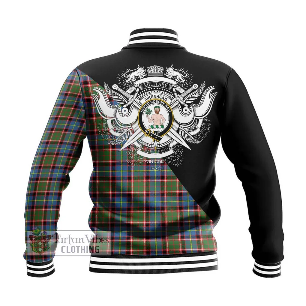 Aikenhead Tartan Baseball Jacket with Family Crest and Military Logo Style