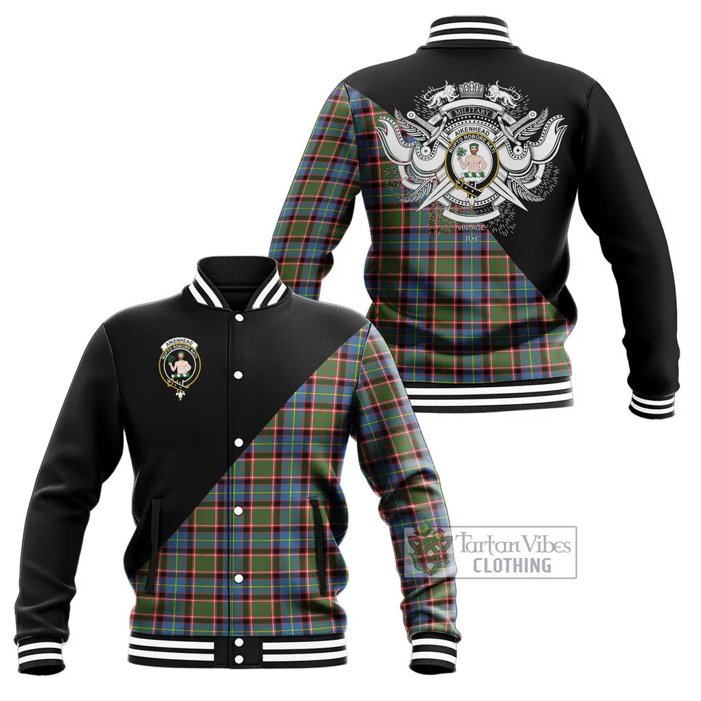 Aikenhead Tartan Baseball Jacket with Family Crest and Military Logo Style