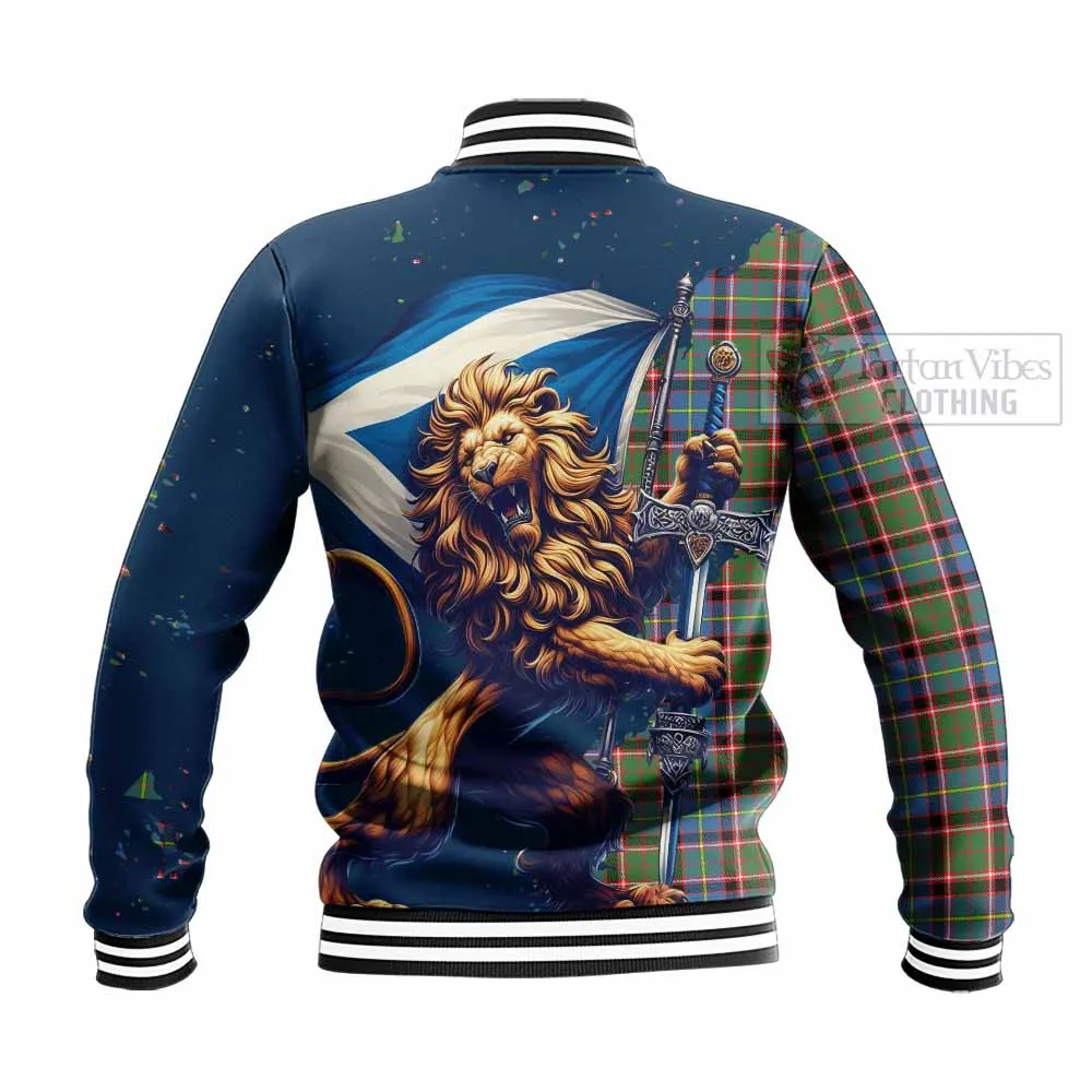 Aikenhead Tartan Family Crest Baseball Jacket with Scottish Majestic Lion