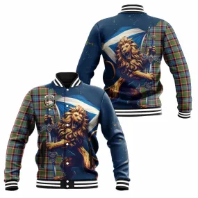 Aikenhead Tartan Family Crest Baseball Jacket with Scottish Majestic Lion