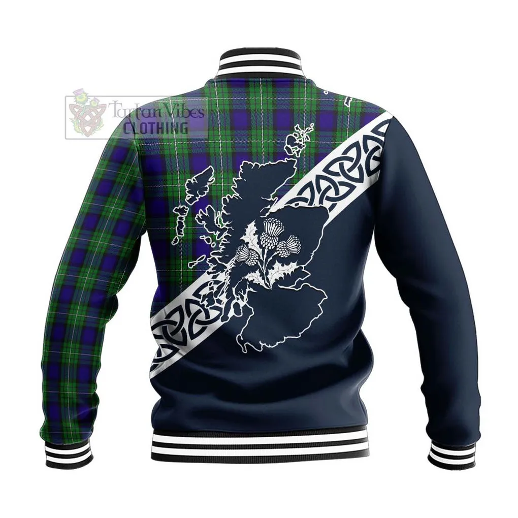 Alexander Tartan Baseball Jacket Featuring Thistle and Scotland Map