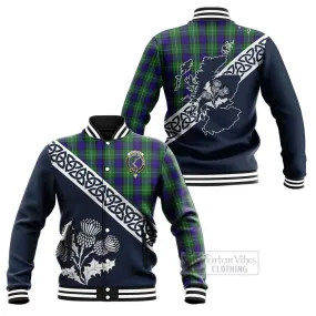 Alexander Tartan Baseball Jacket Featuring Thistle and Scotland Map