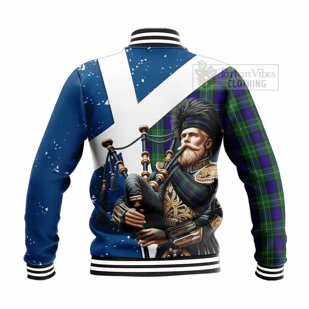 Alexander Tartan Baseball Jacket with Family Crest Scottish Bagpiper Vibes