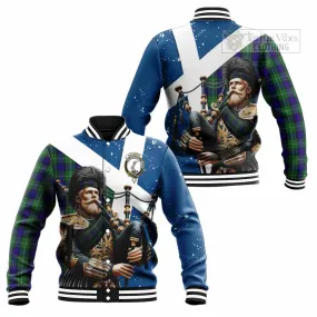 Alexander Tartan Baseball Jacket with Family Crest Scottish Bagpiper Vibes