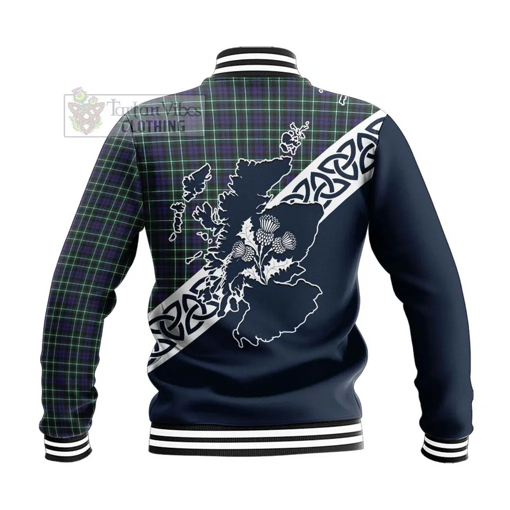Allardice Tartan Baseball Jacket Featuring Thistle and Scotland Map