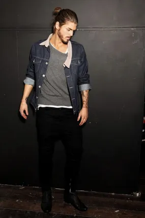 Asymmetric V Neck Denim Jacket