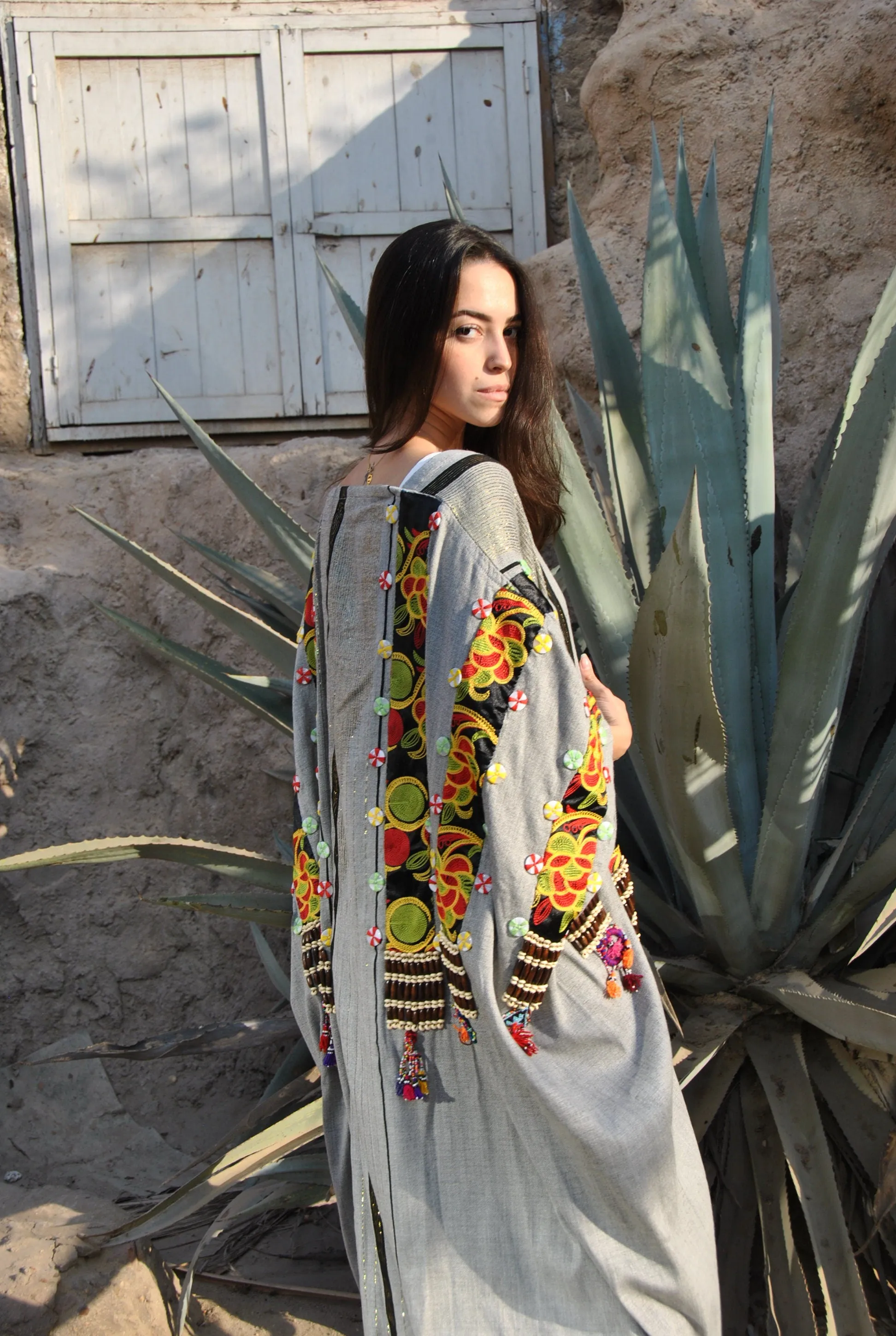 Bohemian Grey Hand loomed Wool Kimono, Oriental Kimono, Hand loomed Kimono, Kimonos, Plus size Kimono, Tribal Kimono, Bohemian Kimono