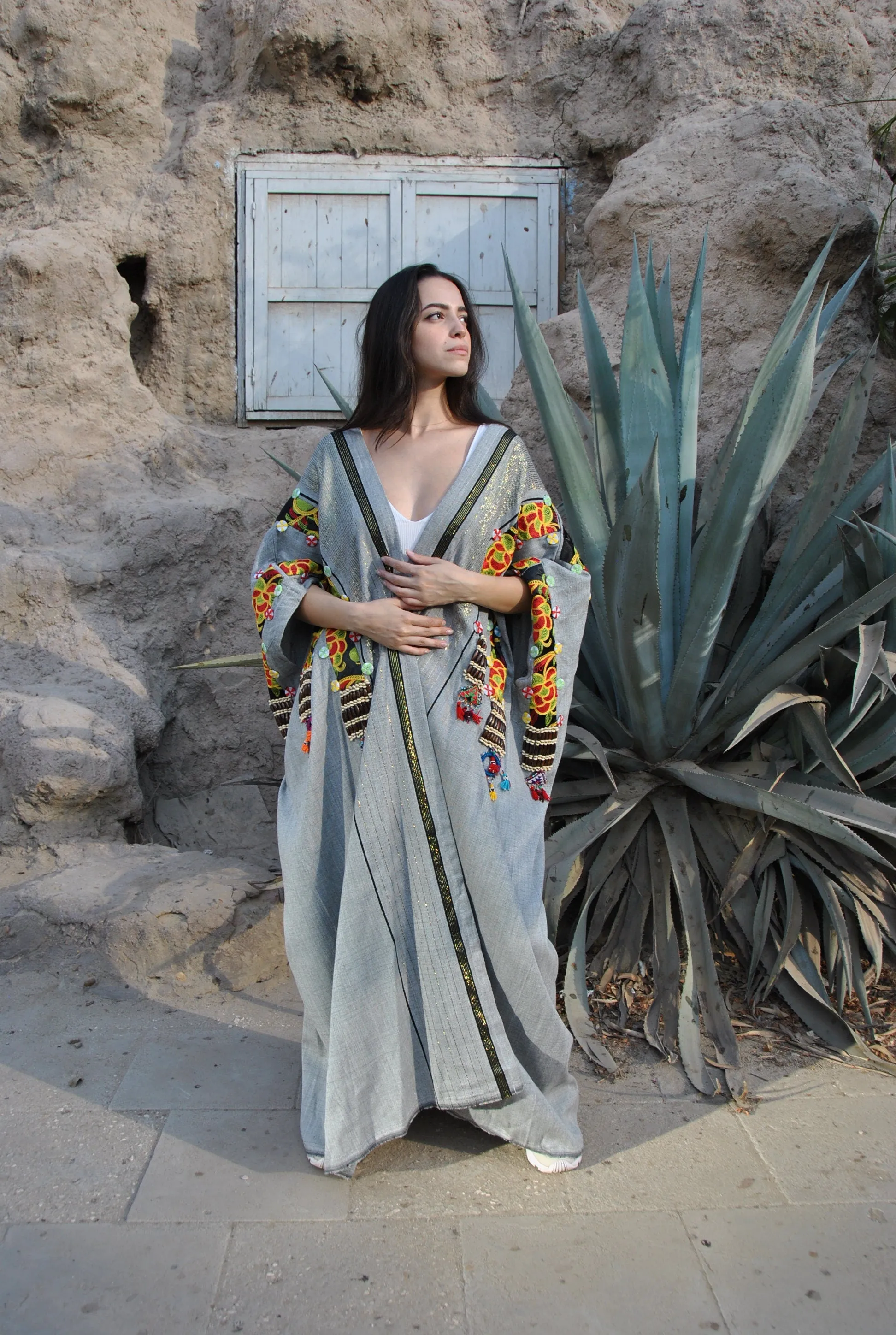 Bohemian Grey Hand loomed Wool Kimono, Oriental Kimono, Hand loomed Kimono, Kimonos, Plus size Kimono, Tribal Kimono, Bohemian Kimono