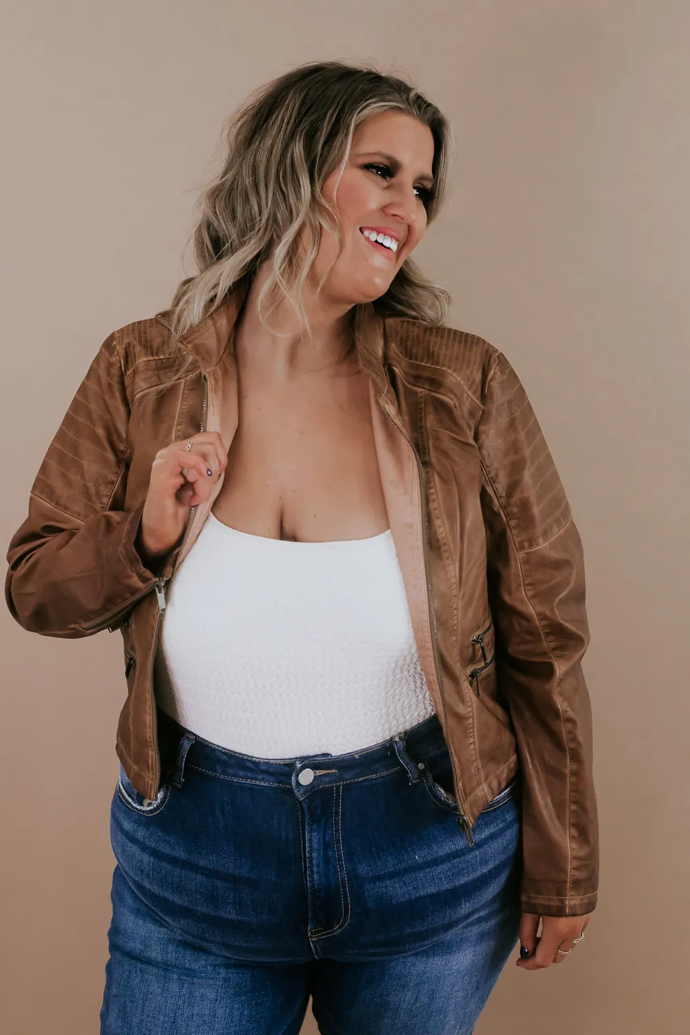 Dyed Double Zipper Leather Jacket
