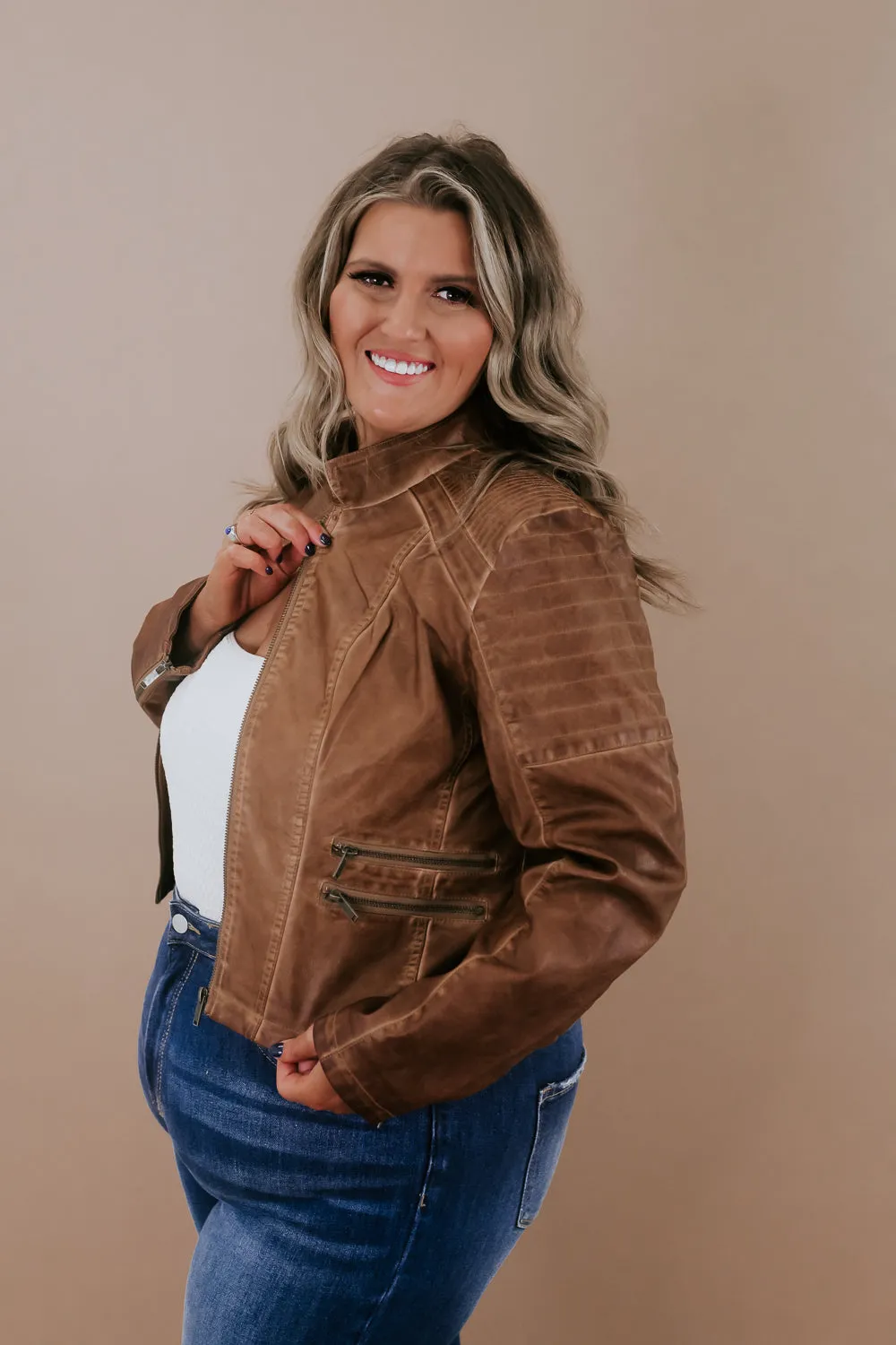 Dyed Double Zipper Leather Jacket