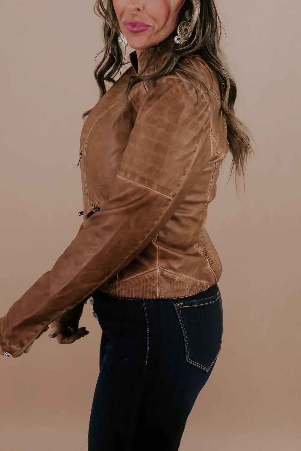 Dyed Double Zipper Leather Jacket