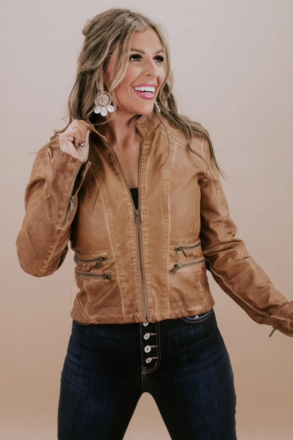 Dyed Double Zipper Leather Jacket