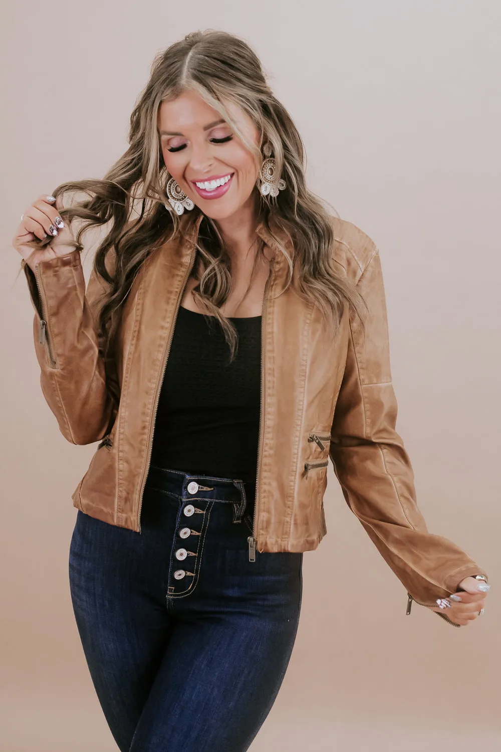 Dyed Double Zipper Leather Jacket