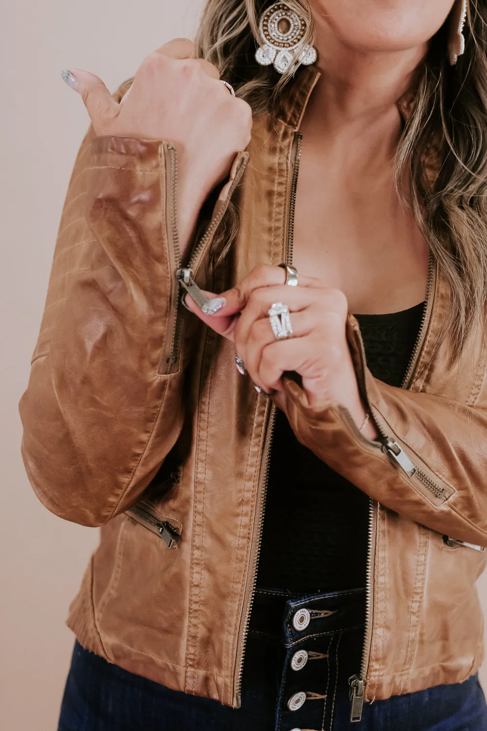Dyed Double Zipper Leather Jacket