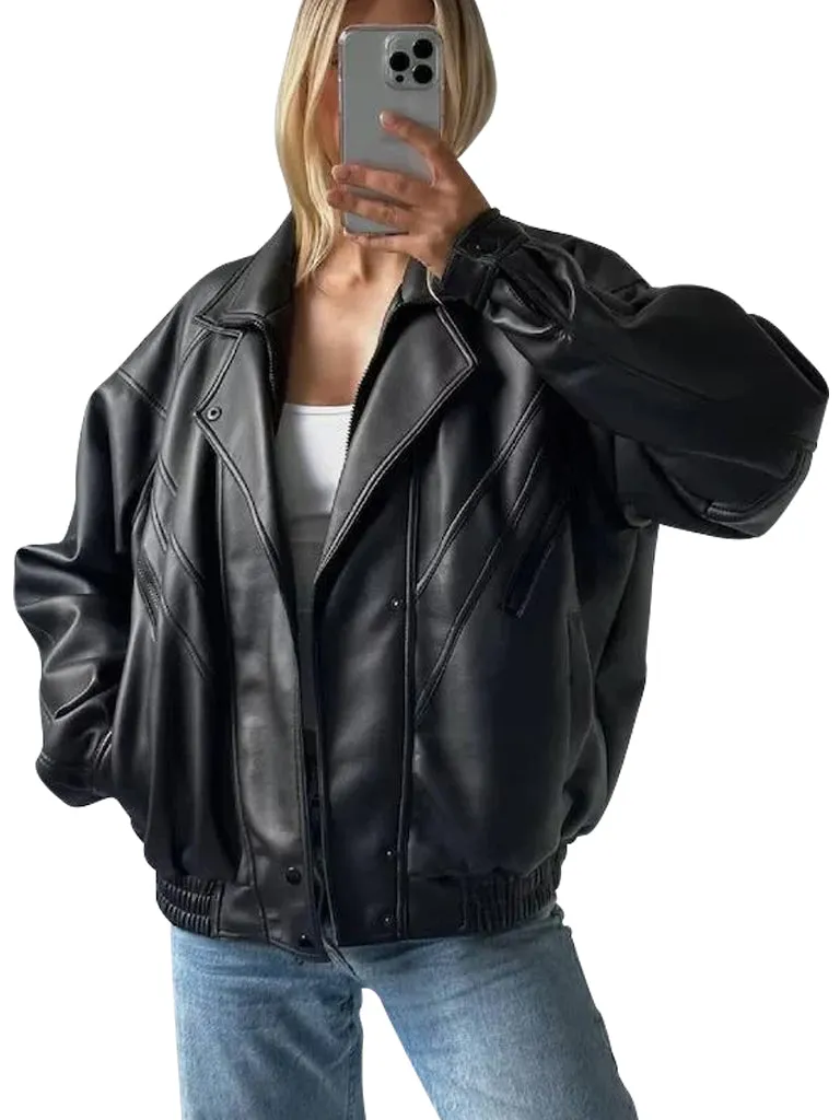 Fashion Lapel Style Black Biker Leather Jacket