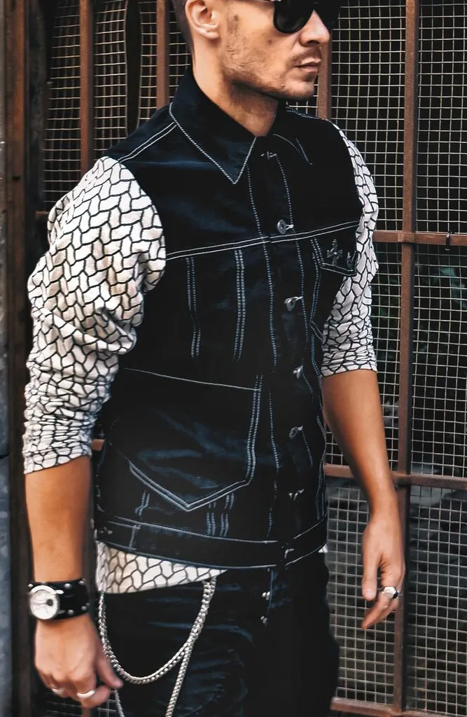 Geo Sleeved Denim Shirt