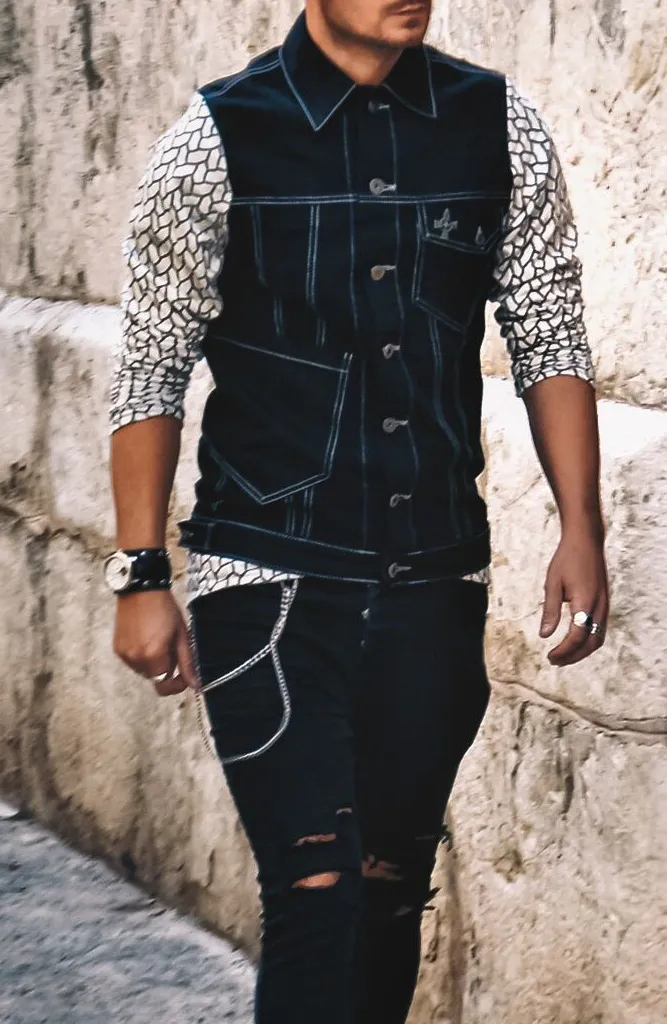 Geo Sleeved Denim Shirt