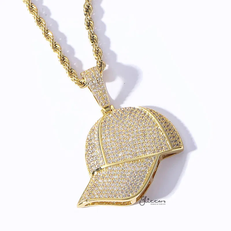 Iced Out Baseball Cap Pendant - Gold
