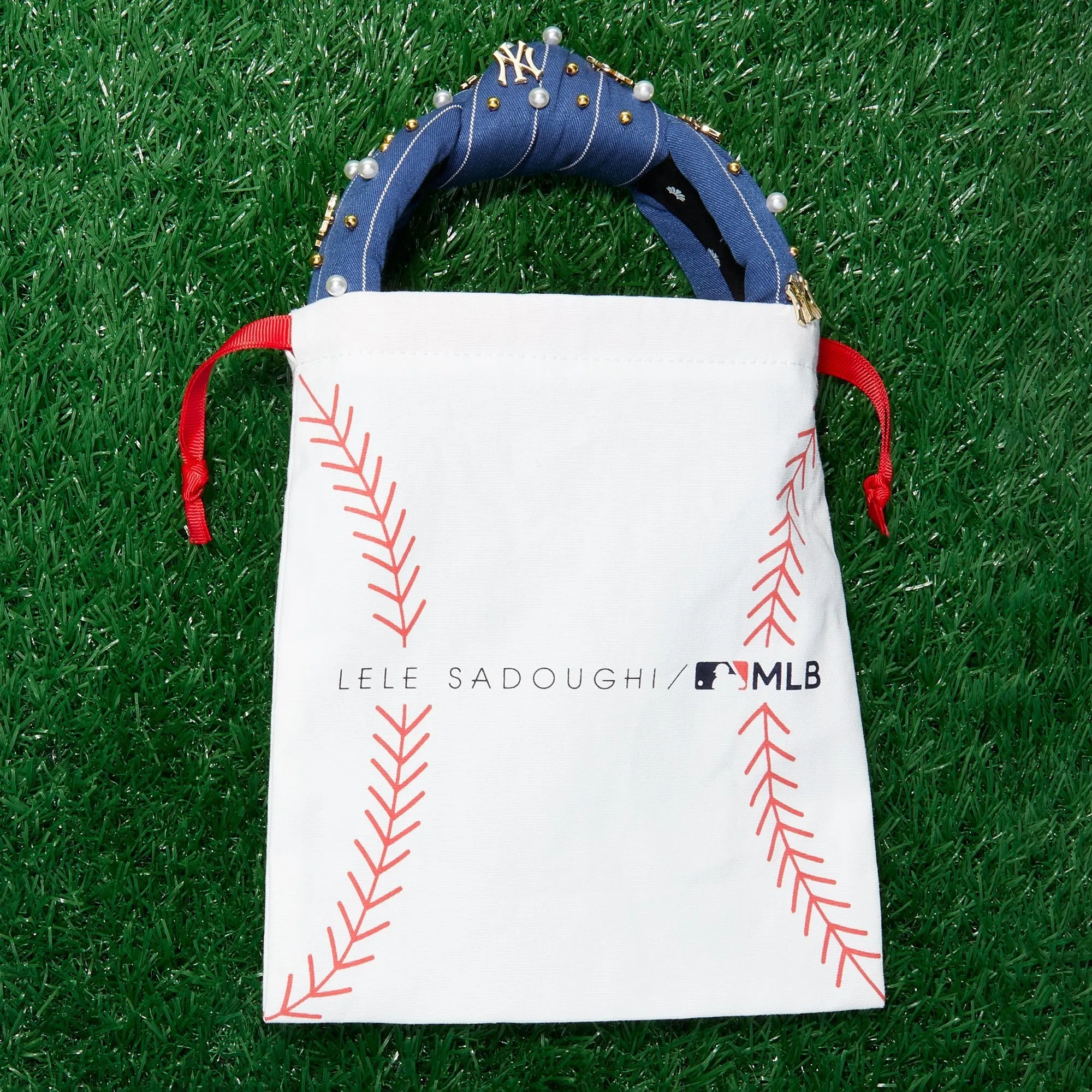 IVORY LA DODGERS EMBROIDERED KNOTTED HEADBAND