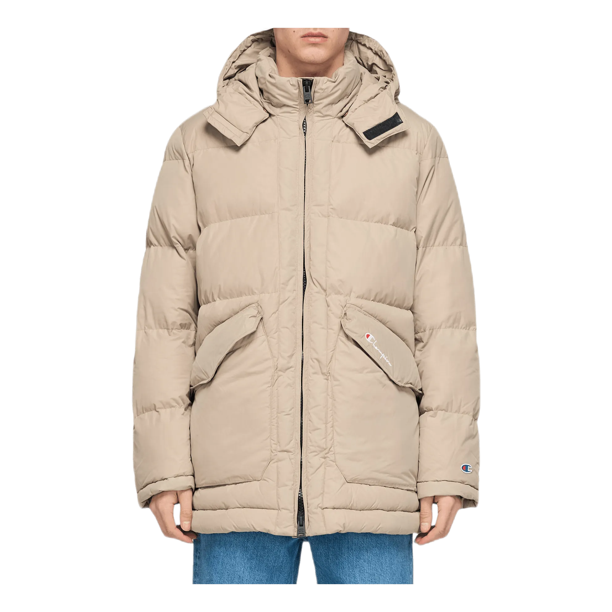 Long Hooded Puff Jacket Khaki