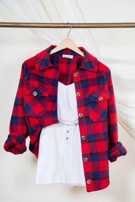 New In Plaid Checked Collared Button Down Jacket