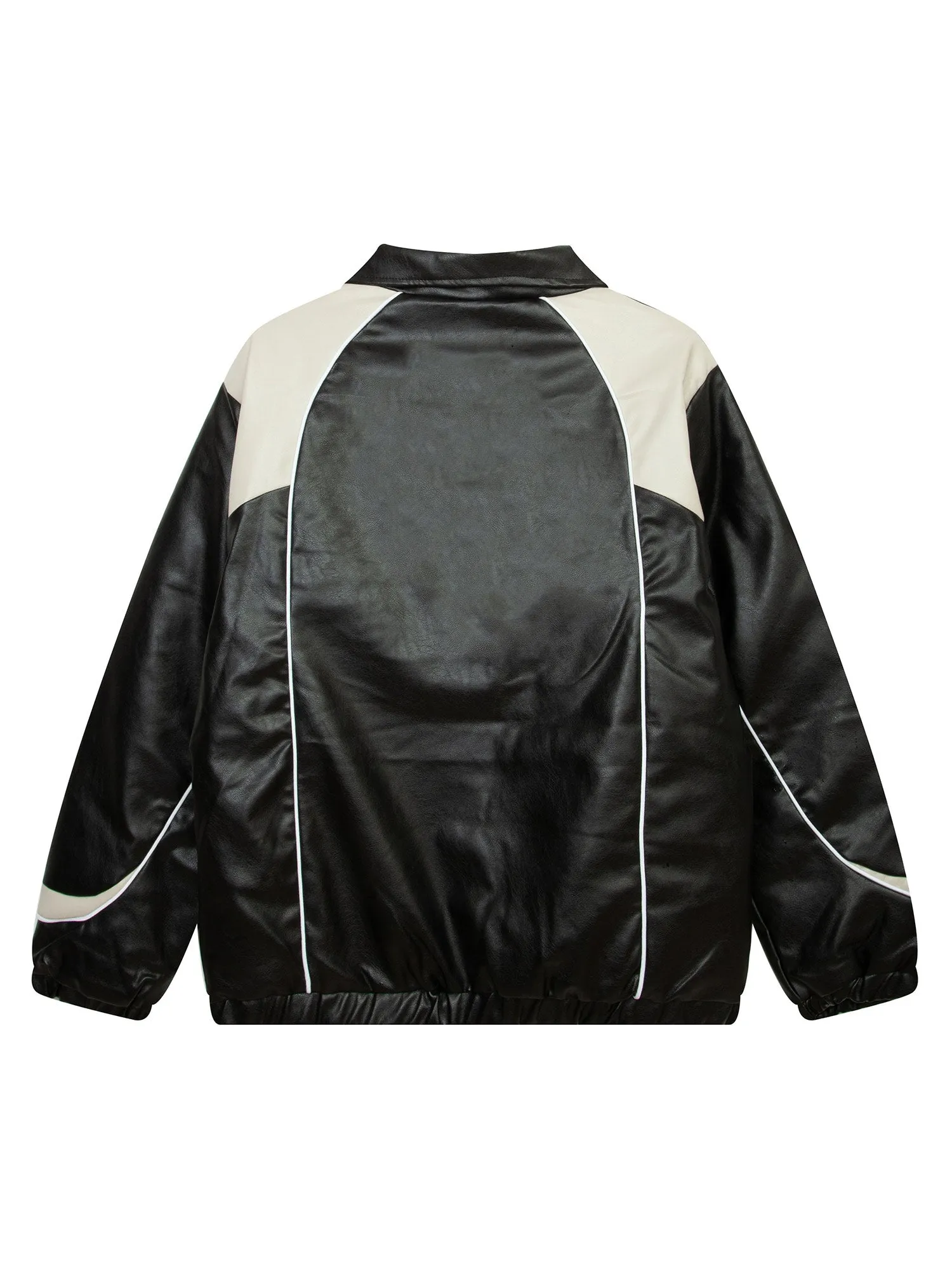 Racing Style Patchwork Leather Jacket