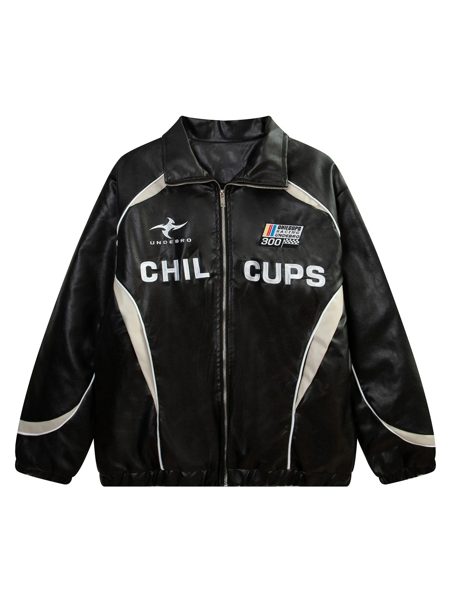 Racing Style Patchwork Leather Jacket