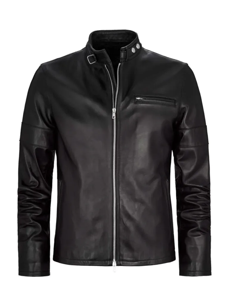 Regular Fit Black Biker Leather Jacket