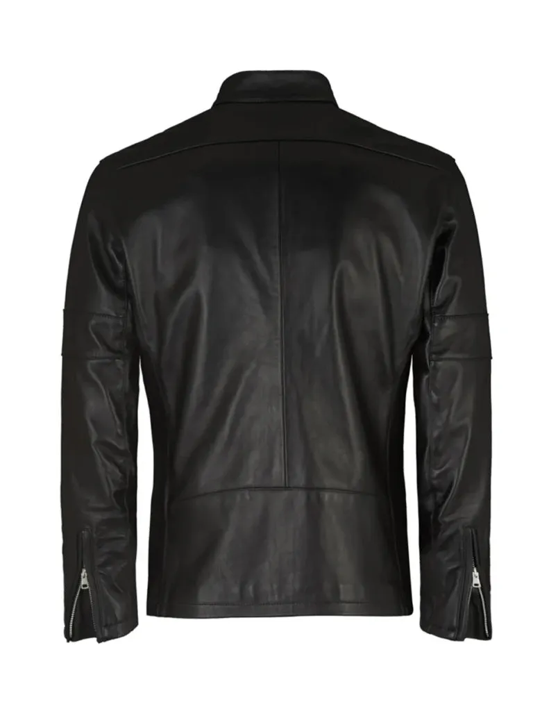 Regular Fit Black Biker Leather Jacket