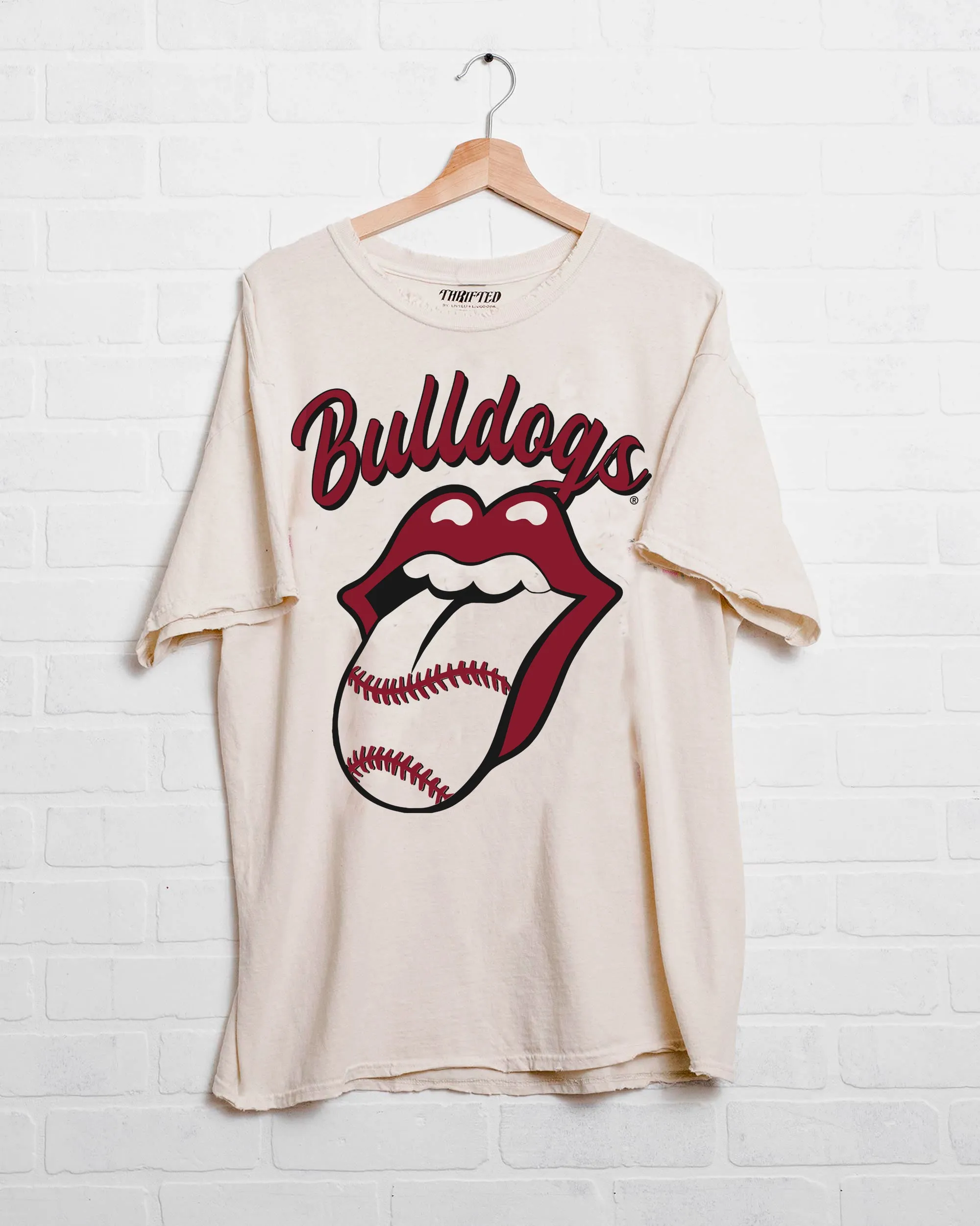 Rolling Stones MSU Bulldogs Baseball Lick Off White Thrifted Tee