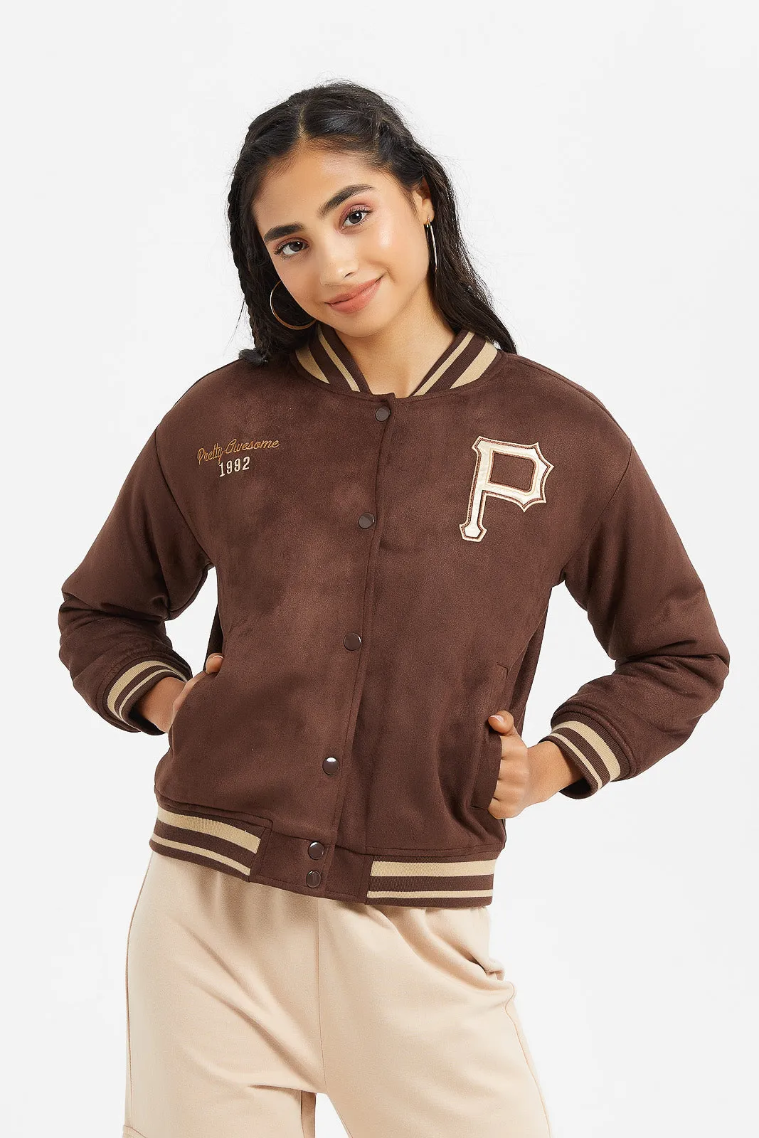 Senior Girls Brown Baseball Jacket